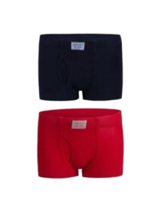 New pack of navy and red cotton trunks with firm elastic waistband