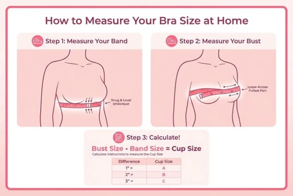 How to measure your bra size at home: measure band, measure bust, calculate cup size