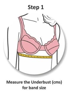 Step 1: Measure the underbust in centimetres for band size