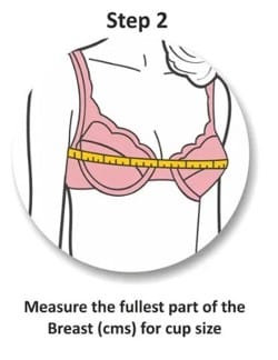Step 2: Measure the fullest part of the breast in centimetres for cup size